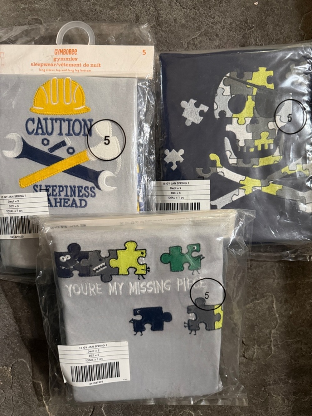 Gymboree Boys' Sleepwear Set’s - Gray, Dark & Yellow-Green Accents Puzzle 5T
